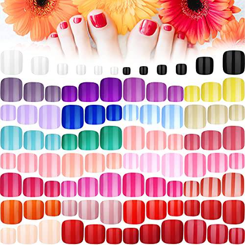 720 Pieces Glossy Short False Toenails Colorful Fake Toe Nails Artificial Nail Tips Solid Color Full Cover Square Fake Nails for DIY Manicure and Salon Use (Vivid Colors)