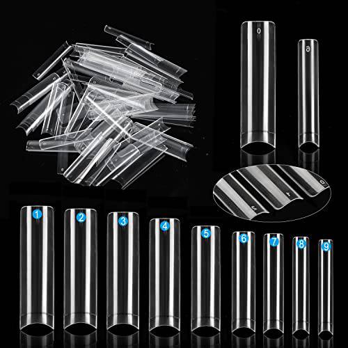 500Pcs No C Curve Extra Long Square Straight Fake Nail Tips, Etercycle 10 Sizes Clear Acrylic Nails Professional Set For Nail Extension French Nail Art, Home DIY Salon