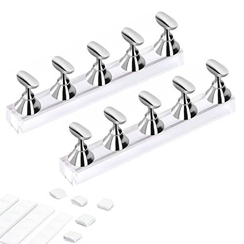 Acrylic Nail Display Stand DIY Nail Crystal Holder Magnetic Practice Stands with Reusable Adhesive Putty Clay for False Nail Tip Manicure Tool (2 Sliver)