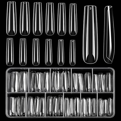 Extra Long Nail Tips, MORGLES 360PCS Full Cover Square Nail Tips Straight Tapered tips for Nail DIY Home Salon Use (12 Sizes)