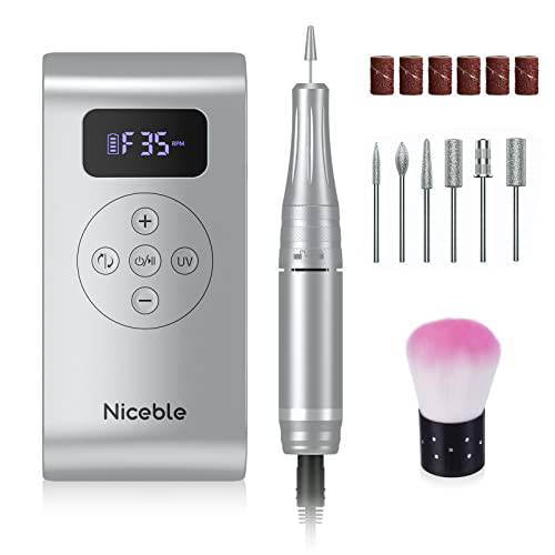 Niceble Nail Drill with 35,000 RPM&LED Nail Lamp, Nail Drills for Acrylic Nail Professional with 11 Nail Drill Bits, Rechargeable Portable Electric Nail File for Home Salon Manicure Pedicure (Gray)