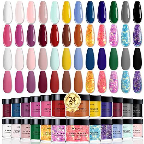 Morovan Acrylic Powder Set - 24 Colors Acrylic Powder Glitter Acrylic Nail Powder Polymer Acrylic Powders for Acrylic Nails Extension Carving DIY Beginners