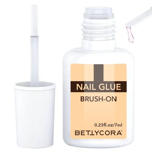 Nail Glue for Press on Nails, BettyCora Strong Nail Glue for Acrylic Nails Glue on Nails Gel Nail Glue Fake Nails Brush On Nail Glue Nail Repair Glue 7ML 1Pcs