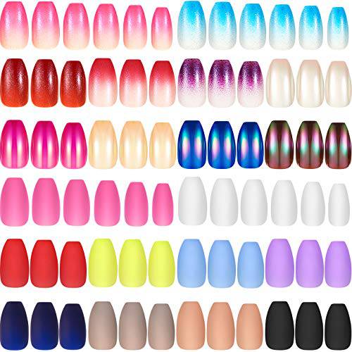 480 Pieces 20 Sets Coffin Press on Nails Medium Length Matte False Nails Gradient Solid Color Fake Nails Full Cover Fake Nail Tips Glossy Artificial Nails for Women Girls Nail Art (Matte and Gradient)