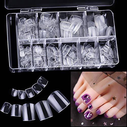 BBTO 500 Pcs False Toenails Full Cover Clear Artificial French Acrylic Fake Toe nails 10 Sizes for Nail Salons and DIY Art