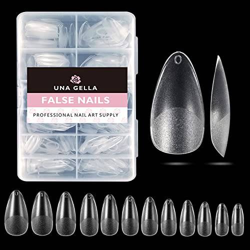 UNA GELLA Almond Nail Tips Full Matte 200PCS Almond Press on Nails Almond Fake Nails Pre-shape for Full Cover Acrylic Almond Nails French False Nails For Nail Extension Nail Art 12 Sizes False Jelly Tips