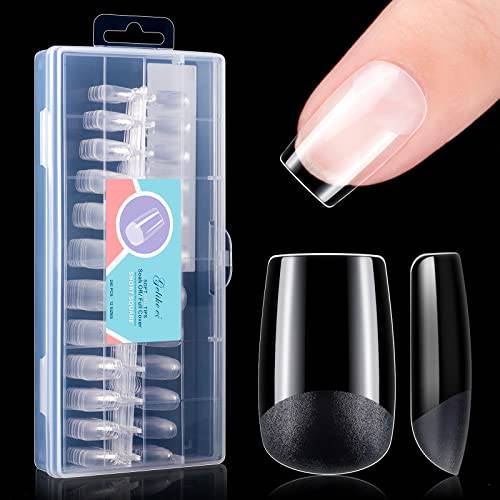 Gelike EC False Nail Tip Kit, Soft Gel Full Cover for Soak Off Nail Extensions, Clear Gelly Tips Pre-buff PMMA False Press on Nail Tips, 12 Sizes- SHORT SQUARE 240PCS