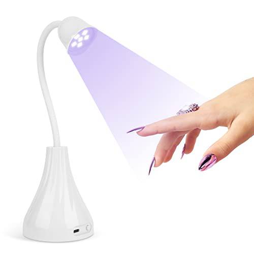 Hands Free UV LED Nail Lamp, Portable Mini Lotus 360° Rotatable Gooseneck Flash Cure Light for Nail, Quick Dry Nail Dryer Nail Extension Gel Curing Lamp for Home DIY& Salon Manicure Décor (White)