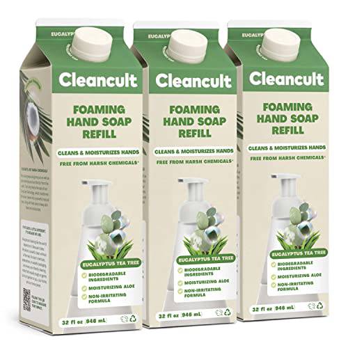 Cleancult Foaming Hand Soap Refills, Eucalyptus Tea Tree, 32oz, 3 Pack - Coconut-Derived Foam Hand Soap that Nourishes & Moisturizes - Made with Aloe - Paraben & Phthalate Free