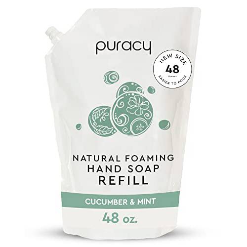 Puracy Natural Foaming Hand Soap Refill, Gently Scented with Real Cucumber & Mint, Perfume-Free, Sulfate-Free Hand Wash Foam Refills, Moisturizing Skin Cleanser, 48 Ounce