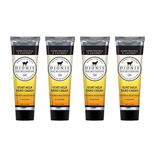Dionis - Goat Milk Skincare Honeysuckle & Coconut Scented Hand Cream (1 oz) - Set of 4 - Made in the USA - Cruelty-free and Paraben-free