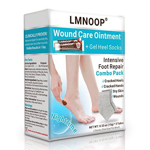 LMNOOP® Cracked Foot Healing Cream & Moisturizing Gel Socks Kit, Wound Care Ointment for Dry Feet and Cracked Heels, Intensive Foot Healing Cream, Dead Skin & Calluses Remover for Hands & Feet