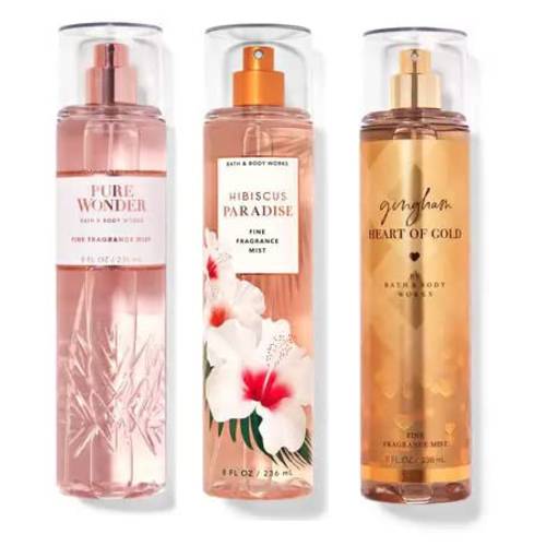 Bath And Body Works Fine Fragrance Mist (Pure Wonder Gingham Of Gold Hibiscus Paradise, Trio)