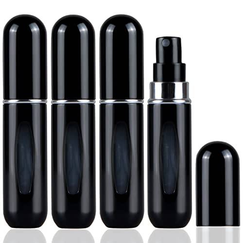 Fivexing 4Pcs Refillable Perfume Atomizer Bottles，Portable Mini Separate Perfume Bottle，Travel and Outings Spray Boxes Dispensers 5ml/0.2oz(Black)