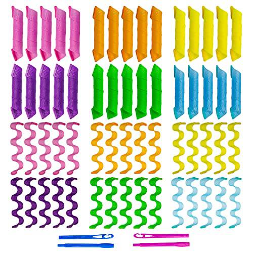 60pcs Heatless Hair Curlers Rollers Spiral and Wave Styling Kit with 2 Sets Styling Hooks,No Heat Curlers for Women Girl’s (12 Inch/30 cm)