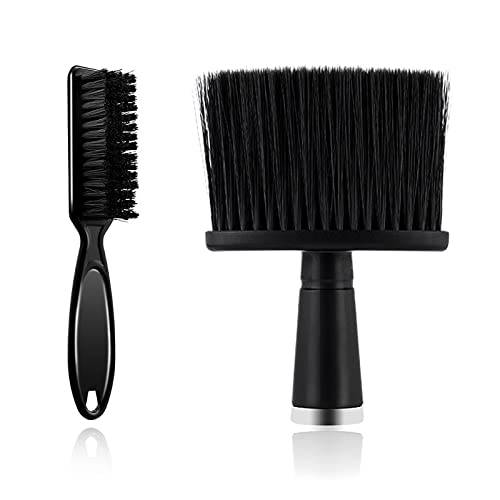 2 Pieces Barber Brush Set, with Barber Blade Cleaning Brush Neck Duster Brush, Clipper Cleaning Brush Styling Brush Tool for Barbershop and Home Use - Black
