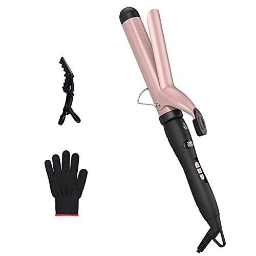 Curling Iron Wand with Tourmaline Ceramic Coating 140-430℉, 1.25 Inch Curling Iron for All Types of Hair, Dual Voltage Crimp, Include Heat Resistant Glove, Rose Gold