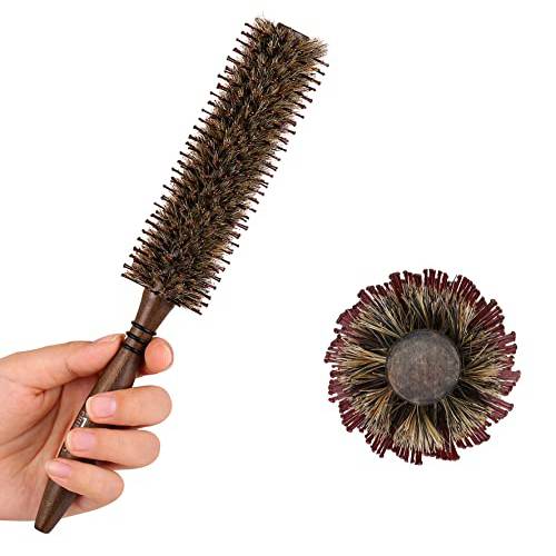 Small Round Boar & Nylon Bristle Brush-1.8 Inch,Styling Hairbrush for Blow Drying Curling Men & Women’s Short, Thin, Fine Hair, Natural Wooden Handle