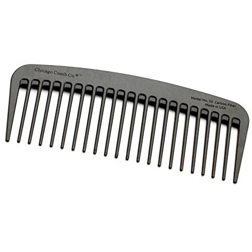 Chicago Comb Model 10 Carbon Fiber, Compact Wide-Tooth Comb, Made in USA, Anti-Static, 5 Inches (12.7 cm) Long, Graphite Black