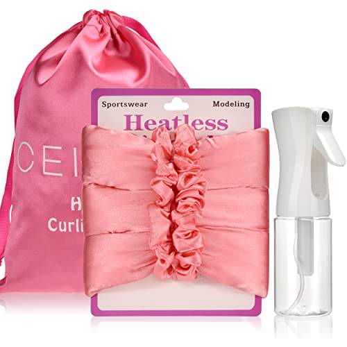 Heatless Hair Curlers for Long Hair, Soft No Heat Hair Curlers to Sleep In, Overnight Heatless Curling Rod Headband Satin with Spray Bottle , You Can Wear It Heatless Curls Ribbon for Long Medium Hair (Rose Red)