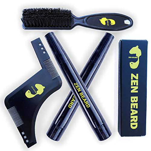 Premium Zen Beard Pen Filler - 3 Colors - 2 Professional Barber Styling Pens With Brush and Comb Bundle - Water Proof, Sweat Proof (Black)