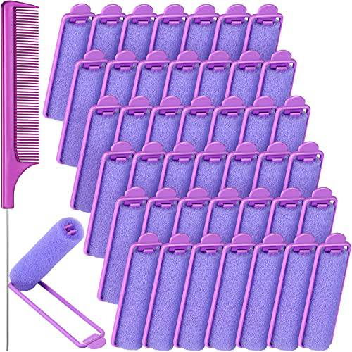 43 Pieces Foam Sponge Hair Rollers Set, Includes 42 Pieces Soft Sleeping Hair Curlers Flexible Hair Styling Sponge Curler and Stainless Steel Rat Tail Comb Pintail Comb for Hair Styling (Purple)