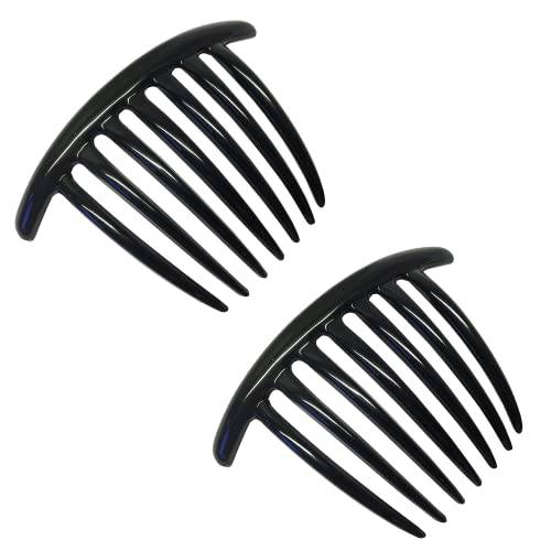 Parcelona French Twist 7 Teeth Large 4 Celluloid Set of 2 Flexible Durable Side Hair Comb No Slip Styling Women Hair Accessories Girls Hair Clip, Made in France (Black)