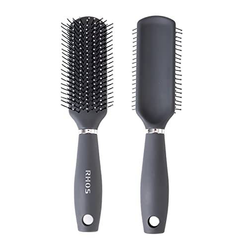 RHOS Detangler Hair Brush for Men and Wet&Dry Hair-Row Hair Brush for Detangling/Styling/Blowdrying/Shaping-Nylon Bristle Brush for All Hair Types(1 Pack-Gray)