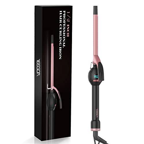 YEEGOR 1/2 Inch Curling Iron for Short Hair, 1/2 Inch Small Short Hair Curling Iron Ceramic Tourmaline Barrel Curling Wand with LCD Display Include Heat Resistant Glove