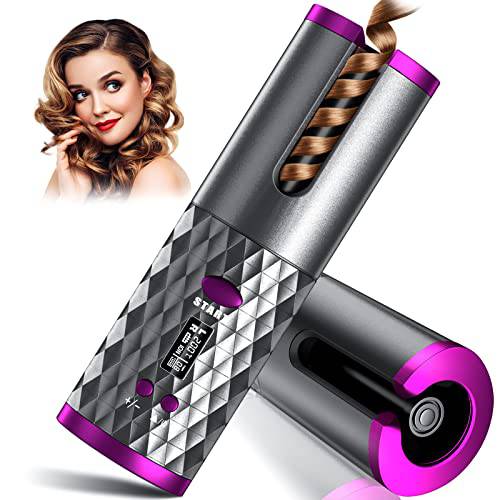 Automatic Curling Iron, Hair Curler w/ 6 Temps & Timer, Portable Hair Curlers, Rechargeable Rotating Curling Iron Wand, Self Hair Curling Iron for Lasting Shiny Curls