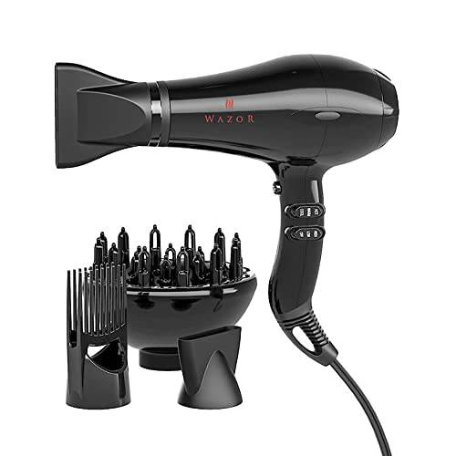 Wazor Professional Tourmaline Hair Dryer 1875W Fast Drying Blow Dryer with Concentrator & Diffuser & Pik Lightweight Ionic Hairdryer with 2 Speed and 3 Heat Setting