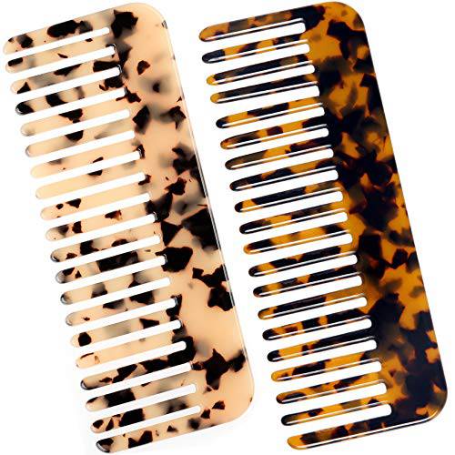 Cellulose Large Hair Detangling Comb,Wide Tooth Comb For Thick Curly Wavy Hair,long Hair Detangler Comb For Wet And Dry,2 Pack(Tortoise Shell,Ivory)