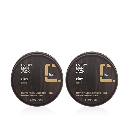 Every Man Jack Mens Hair Styling Clay - Add Extra Thickness and Texture with a Medium Hold, Matte Finish, and Low Shine - Non-Greasy, For All Hair Types, Fragrance Free - 3.4-ounce - 2 Tin