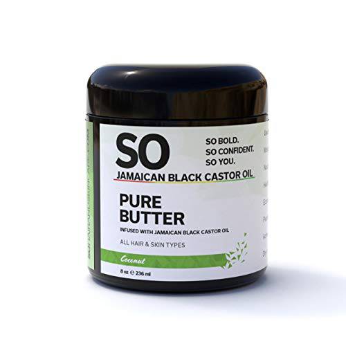 SO Jamaican Black Castor Oil Pure Butter | Coconut | Made From 100% Pure Jamaican Black Castor Oil and Virgin Coconut Oil | For all Skin & Hair types for Men & Women 8 Oz / 236 mL