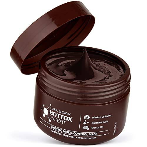 Hair Bottox Expert Color Depositing Mask - Dark Brown Color - Marine Collagen and Almond Oil - Formaldehyde-Free - Repairs the Hair Elasticity & Flexibility, Softens, Moisturizers (Dark Brown 8.8 oz)