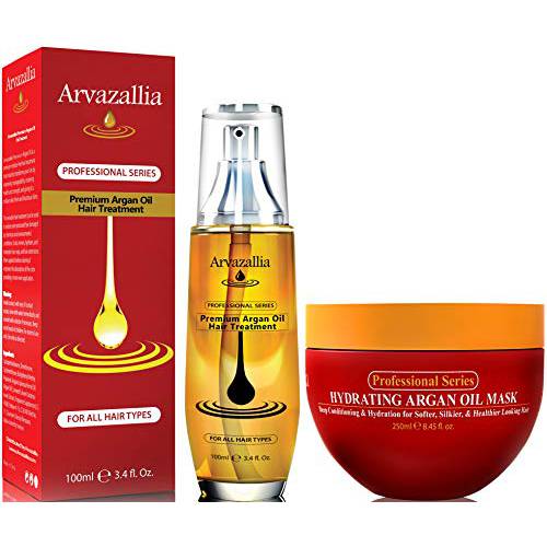 Arvazallia Hydrating Argan Oil Hair Mask and Premium Argan Oil Hair Treatment Products Bundle - Hydration and Repair for Dry or Damaged Hair