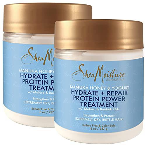 SheaMoisture Manuka Honey & Yogurt Hydrate + Repair Protein Power Treatment, Hair Mask, Deep Conditioner and Hair Treatment, Pack of 2 - 8 Oz Each