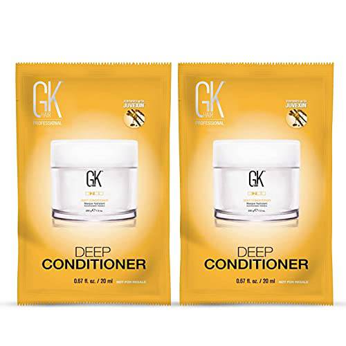 GK HAIR Global Keratin Deep Conditioner Masque Pack of 2 (0.67 Fl Oz/20ml) Intense Hydrating Repair Treatment Mask for Dry Damaged Color Treated Frizzy Hair Restoration Formula with JOJOBA Seed Oils