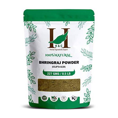 H&C- 100% Natural Bhringraj Powder for Hair (227g / 0.5 LB/ 08 oz) - Hair Growth Rejuvenator from Indian Ayurveda