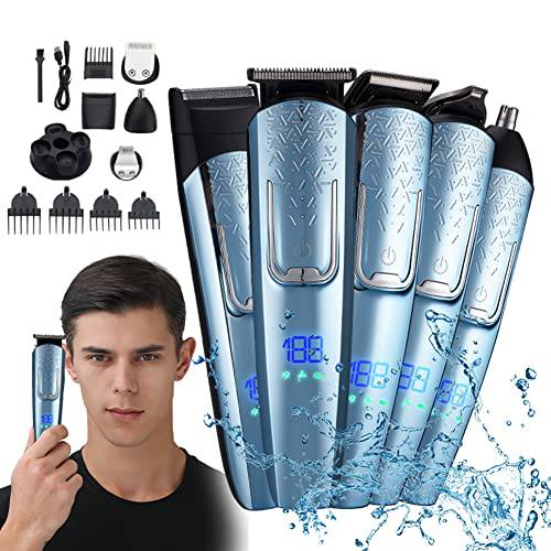 Vacto 5 in 1 Cordless Hair Clipper, Professional Zero Gapped T Blade Trimmer Rechargeable Smart LED Display for Hair Cutting with 4 Guide Combs, Hair Grooming Kit for Home Use and Barbershop