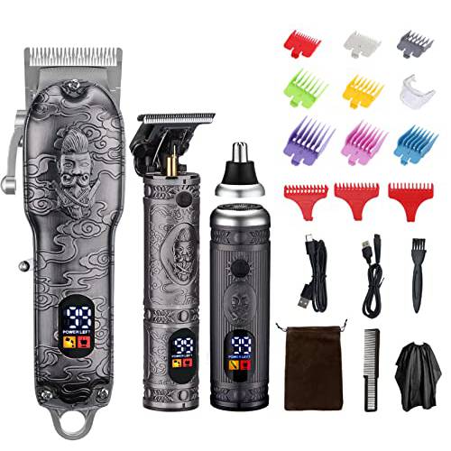 EHJYO Hair Clippers for Men, Professional Cordless Clippers for Hair Cutting Barber Clippers and Trimmers Set,USB Rechargeable T-Blade/Beard/ Nose Hair Trimmer Set, Gifts for Men Dad Husband Gray