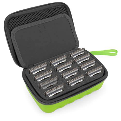 CASEMATIX Green Clipper Blade Holder for 12 Blades - Protective Clipper Blade Storage Case with Barber Blade Holder Foam and Hard Shell Impact-Resistant Outer, Case Only