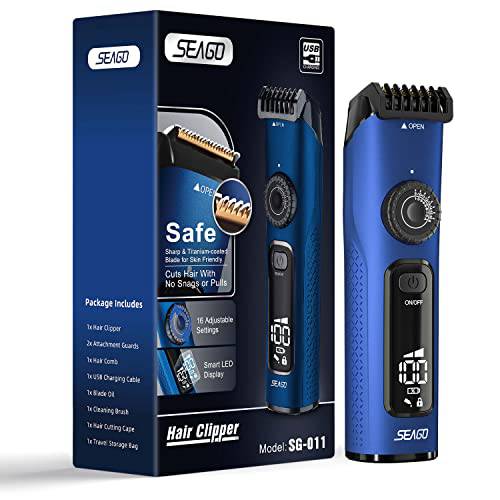 SEAGO Cordless Hair Clippers for Men, Rechargeable Electric Trimmer for Men with 16 Adjustable Settings, Professional Clippers for Hair Cutting Kit, SG-011