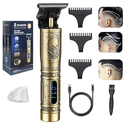 Soonsell Hair Clippers for Men, Professional Hair Trimmer Zero Gapped T-Blade Trimmer Cordless Rechargeable Beard Trimmer, Electric Shaver,Electric Pro Li Outline Trimmer LCD Display（Skull-Bronze)