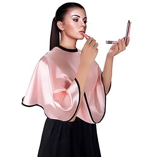Noverlife Satin Makeup Cape, Pink Beauty Salon Shorty Smock for Clients, Lightweight Salon Haircut Shawl Cape, Silky Hairdressing Makeup Shawl Cloth Tool for Makeup Artist Beautician Hairdresser