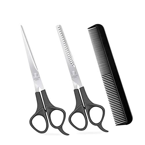 Cinlla Hair Scissors Hair Cutting Scissors Thinning Shears Haircut Barbers Salon Hair Styling Tool - 6 Inch Scissors Black with Comb