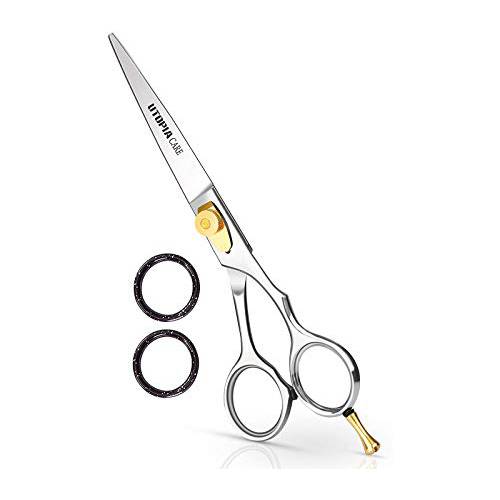 Professional Barber Hair Cutting Scissors/Shears (6.5 Inches) with Fine Adjustable Tension Screw and Detachable Finger Rest - Black