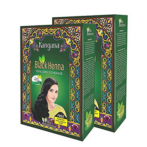 Kangana Black Henna Powder for 100% Grey Coverage | Natural Black Henna Powder for Hair Dye / Color | Naturals Henna Hair Color - 6 Pouches Inside- Total 60g (2.11 Oz) - Pack of 2