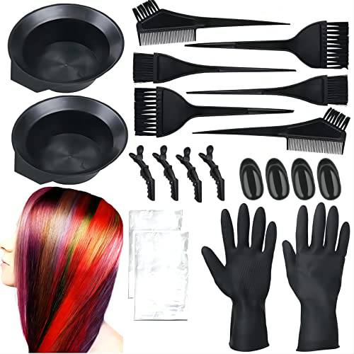 20 Pcs Hair Dye Kit, DIY Salon Hair Coloring Bleaching Tools, Hair Dye Brush and Bowl Set, Ear Cover, Hair Highlighting Cape, Shawl, Gloves, Hair Clip Kits