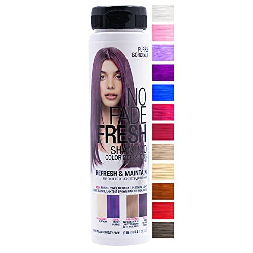 NO FADE FRESH Purple Bordeaux Hair Color Depositing Shampoo with BondHeal Bond Rebuilder - Vegan, Cruelty Free - Bold Purple Refreshing Hair Dye - Sulfate, Paraben Free 6.4 oz
